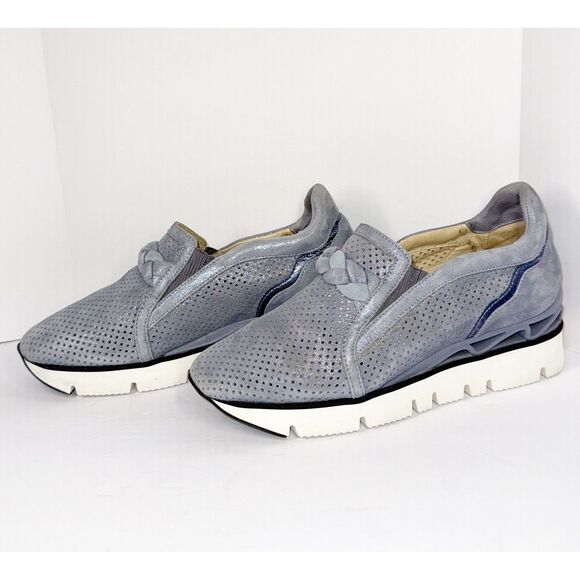 Softwaves Suede Platform Sneaker Loafer Dusty Blue Metallic Perforated 37/6.5 - Picture 6 of 16